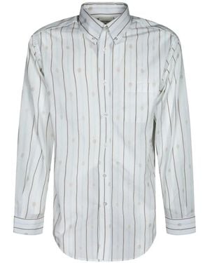 Drole de Monsieur Monogram-Embroidered Striped Shirt - Blue