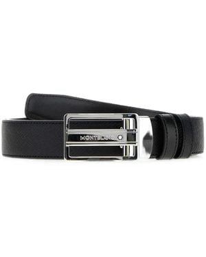 Montblanc Saffiano-Effect Plate-Buckle Belt - White