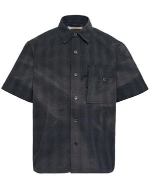 JiyongKim Checked Sun-Bleached Shirt - Blue