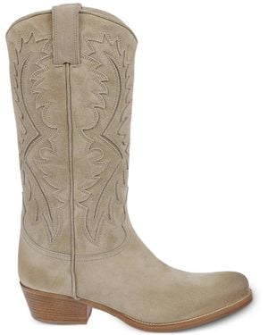 Sartore Topstitched Suede Boots - White