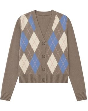 Chinti & Parker Argyle-Pattern V-Neck Cardigan - White