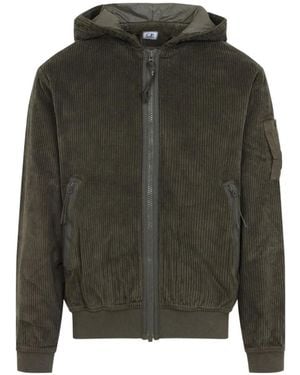 C.P. Company Corduroy Zip-Up Hooded Jacket - Green