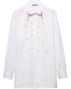 Prada Embroidered Poplin Shirt - White