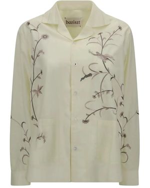 BAZISZT Hemd mit aufgestickten Blumen - Grau