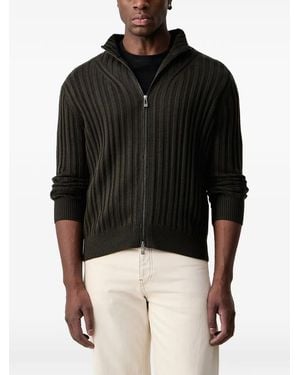ARMANI EXCHANGE Ribbed-Knit Zip-Up Cardigan - Black