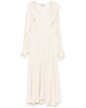 Alberta Ferretti Cape-Effect V-Neck Dress - White