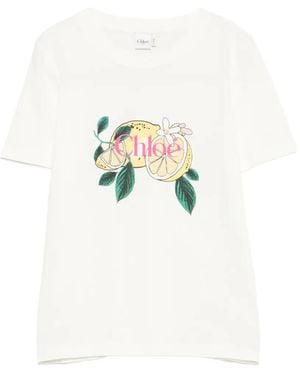 Chloé Lemon-Print Logo-Print T-Shirt - White