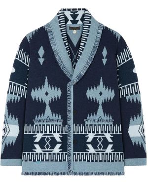 Alanui Icon Jacquard Fringed Cardigan - Blue