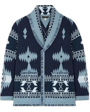 Alanui Icon Jacquard Fringed Cardigan - Blue
