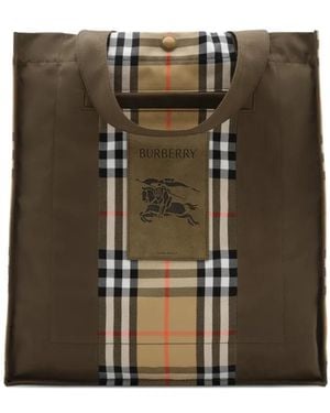 Burberry Check Trench Logo-Patch Tote Bag - Green