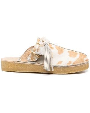 Clarks Trek Cow-print Mules - White