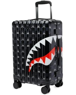 Sprayground Shark-Print Checkered Suitcase - Black