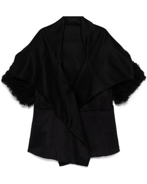 Alberta Ferretti Shearling-Trim Cape - Black