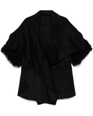 Alberta Ferretti Shearling-Trim Cape - Black