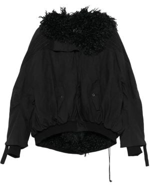 Yehuafan Shearling-Trim Hooded Coat - Black