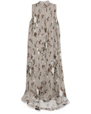 P.A.R.O.S.H. Pleated Floral-Print Dress - Grey