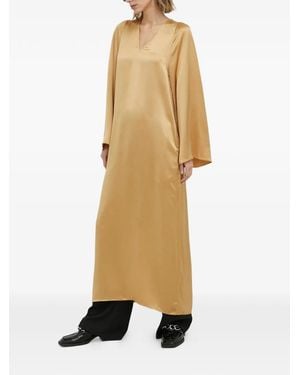 By Malene Birger V-Neck Long-Sleeve Maxi Dress - Natural
