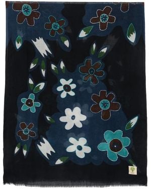 Baobab Fular Con Motivo Floral Y Flecos - Azul