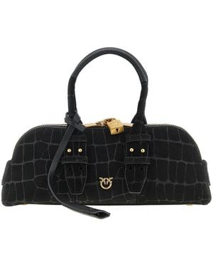 Pinko Coconut-Print Metal Logo Handbag - Black