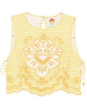 FARM Rio Embroidered Striped Top - Yellow