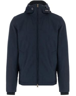 Woolrich Hooded Zip-Front Coat - Blue