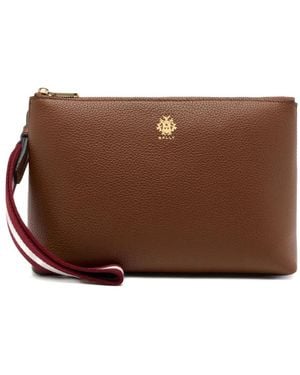 Bally Hera Grained-Crest Clutch Bag - Brown