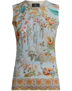 Etro Flora Fauna-Motif Tank Top - Blue