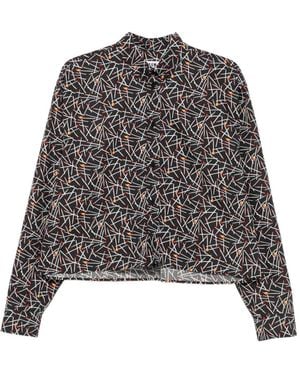 MSGM Matchstick-Print Cropped Shirt - Gray