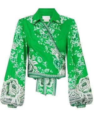CAMILLA Cropped Wrap Blouse - Green
