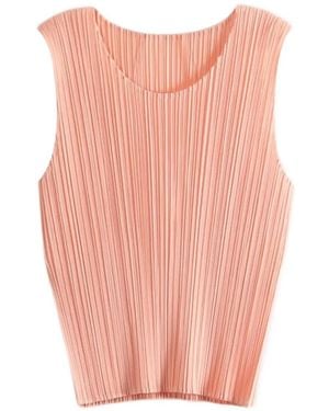 Pleats Please Issey Miyake Monthly Colors July Pleated Sleeveless Top - Pink