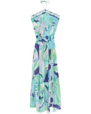 PUCCI Smocked-Detail Printed Dress - Blue