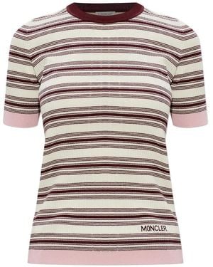 Moncler Striped Knitted T-Shirt - White