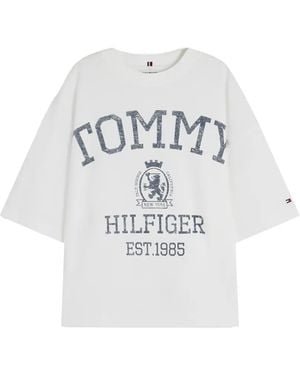 Tommy Hilfiger T-Shirt À Logo Imprimé Et Épaules Dénudées - White
