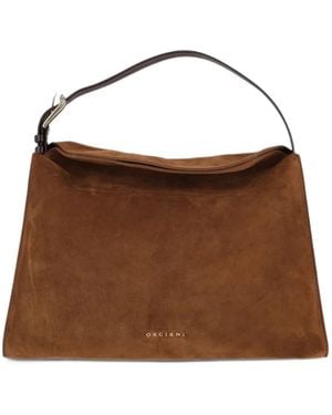 Orciani Trinity Suede Buckle-Strap Shoulder Bag - Brown