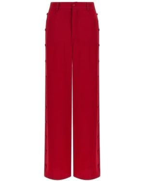 DI.LA3 PARI' Button-Detail Wide-Leg Trousers - Red