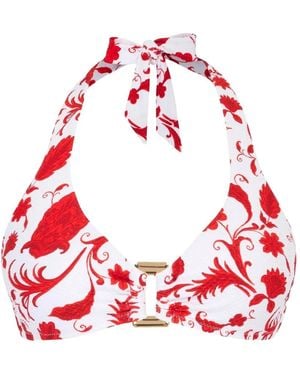 Heidi Klein Evia Floral-Print Halterneck Bikini Top - Red