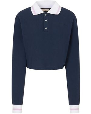 Marni Long-Sleeve Striped-Trim Polo Shirt - Blue