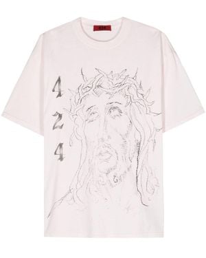 424 Sketch-Print Cotton T-Shirt - Pink