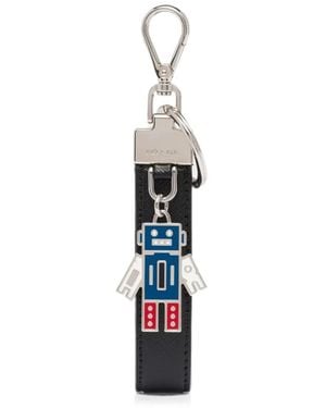 Prada Triangle-Logo Leather Keychain - White