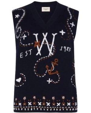 Weekend by Maxmara Intarsia-Knit Sleeveless Virgin-Wool Sweater - Blue