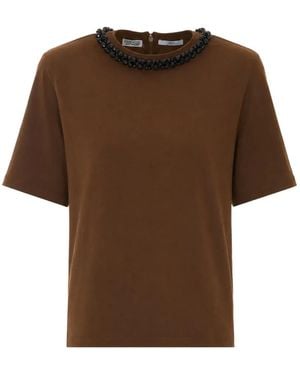 Essentiel Antwerp Crystal-Embellished Padded-Shoulder T-Shirt - Brown