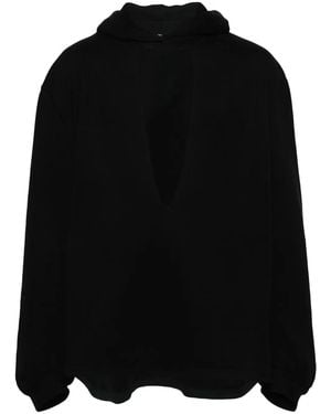 Random Identities Plunge-V Cotton Hoodie - Black