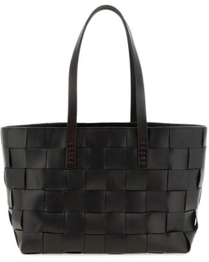 Dragon Diffusion Japan Checkerboard-Weave Leather Tote Bag - Black