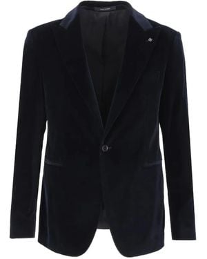 Tagliatore Velvet Peak-Lapel Blazer - Blue