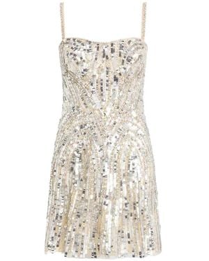 Jenny Packham Rebecca Short Dress With Structured Bodice And All-Over Geometric Crystal Decorations - White