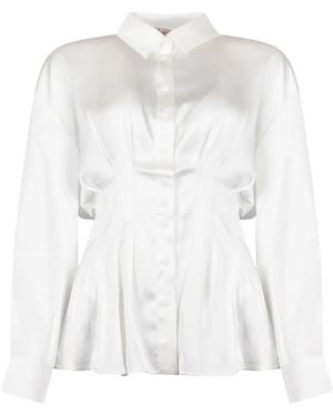 Rene' Derhy Jessie Pleated Satin-Finish Shirt - White