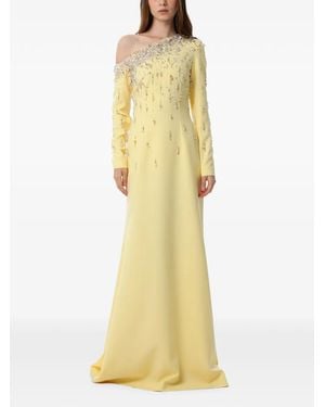 Dina Melwani Crystal-Embellished One-Shoulder Maxi Gown - Yellow