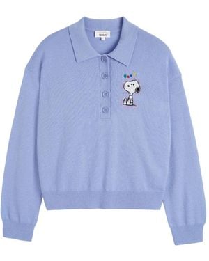 Chinti & Parker Snoopy-Embroidered Polo Top - Blue