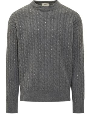 A PAPER KID Cable-Knit Crew-Neck Jumper - Grey
