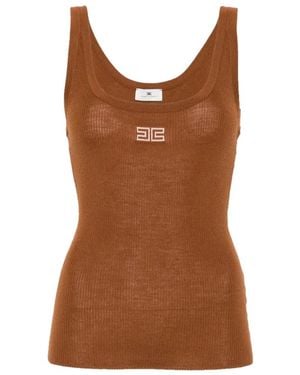 Elisabetta Franchi Ribbed-Knit Logo-Embroidered Vest - Brown